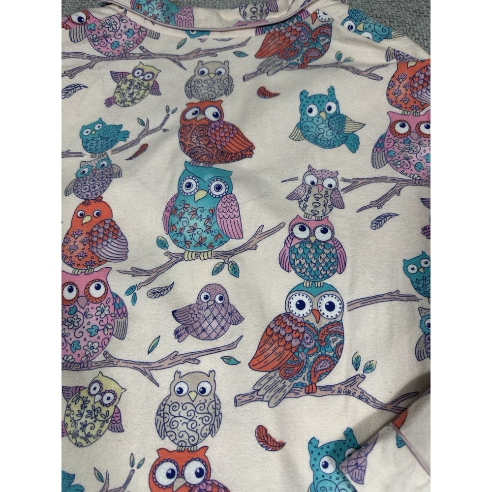 Nick & Nora Pajama Top Womens XXL Pink Blue Owls Flannel Cozy Button Up - Picture 6 of 6